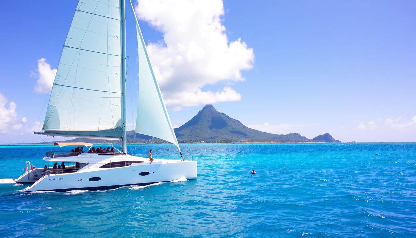 Catamaran sailing between St. Kitts and Nevis