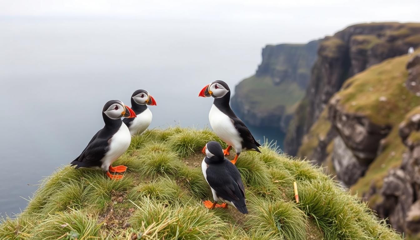 Látrabjarg cliffs with puffins nesting on the edge
