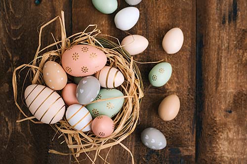 Easter eggs on a wooden background