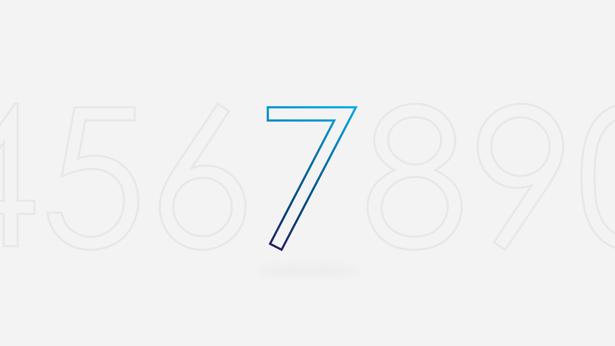 Number seven is prominently displayed in blue with gradient shading, while the numbers four, five, six, eight, and nine appear faintly in the background on a white backdrop.