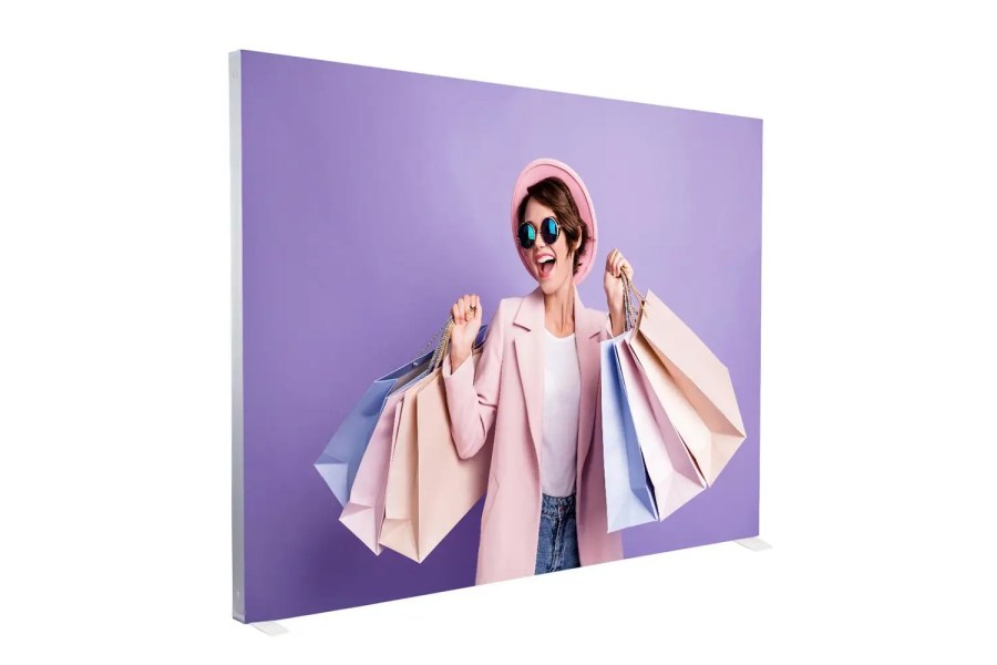 Product shot on a white background backdrop of a led printed fabric illuminated ligh box display 8x10