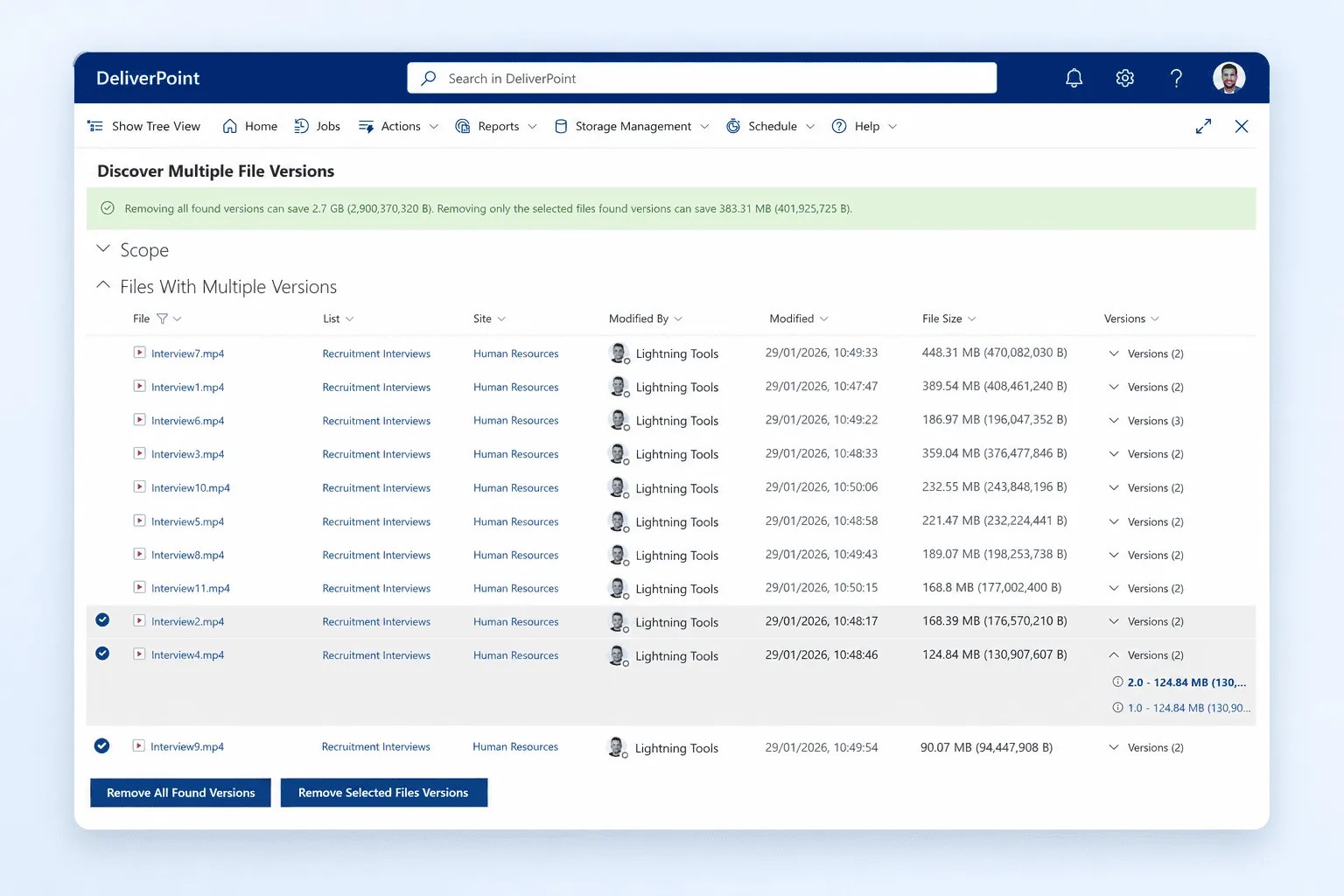 Multiple File Versions - DeliverPoint Storage SharePoint Online Storage Management Multiple File Versions - DeliverPoint