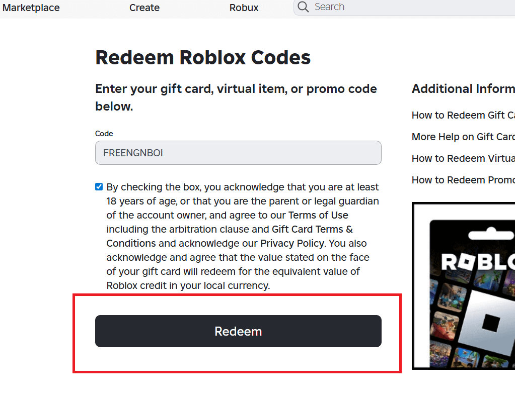 2026 Roblox Redeem Code 1 
