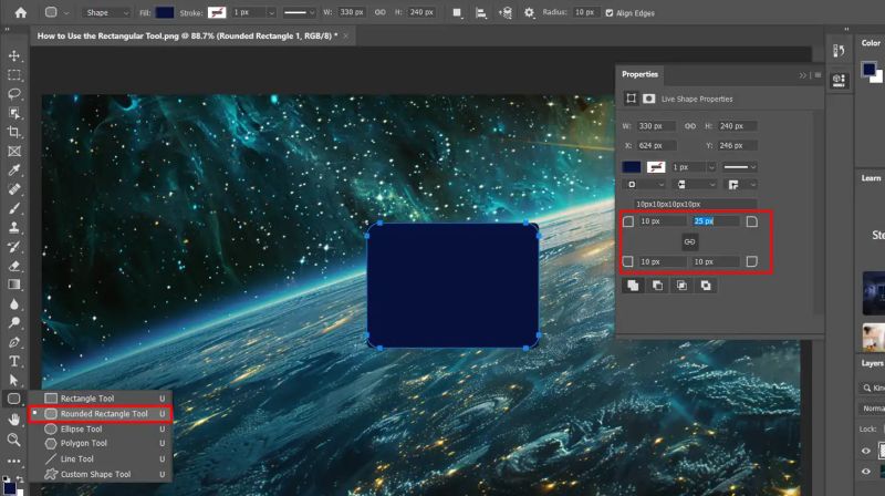 Draw Rounded Rectangle By Using Rounded Rectangle Tool In Photoshop - Retina Space Patterns for Desktop