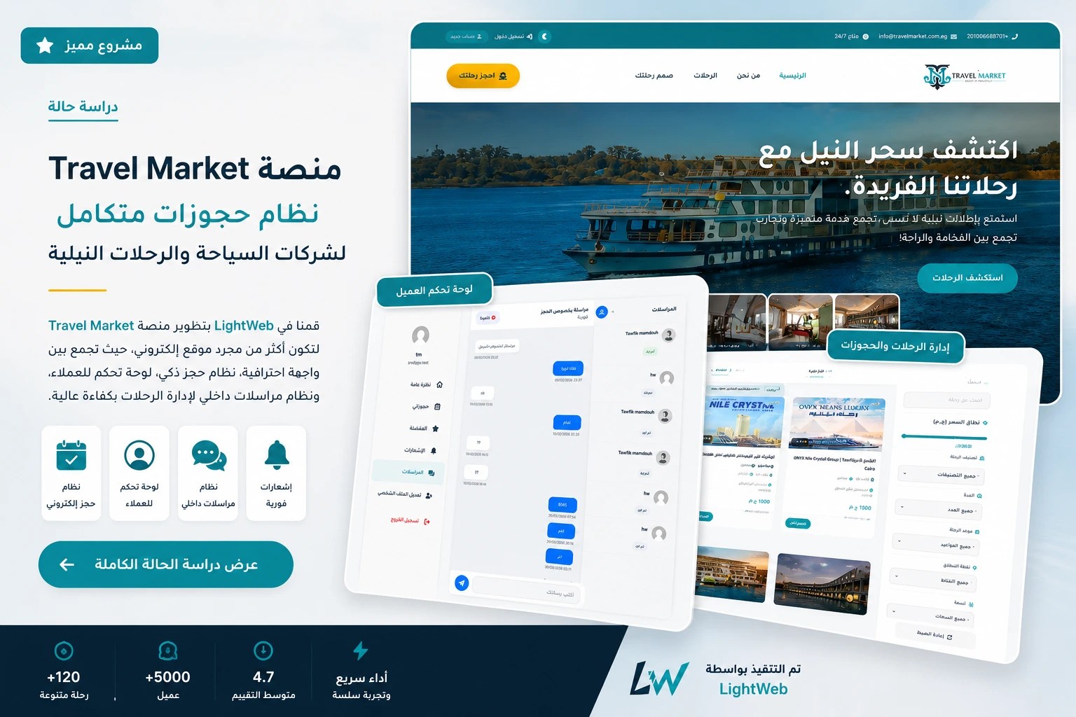 تصميم وتطوير منصة حجز رحلات نيلية