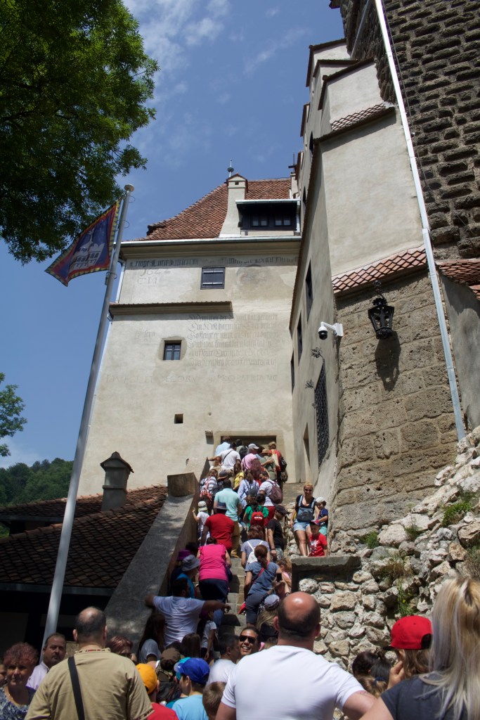 A crowded line up to enter Bran Castle in Romania