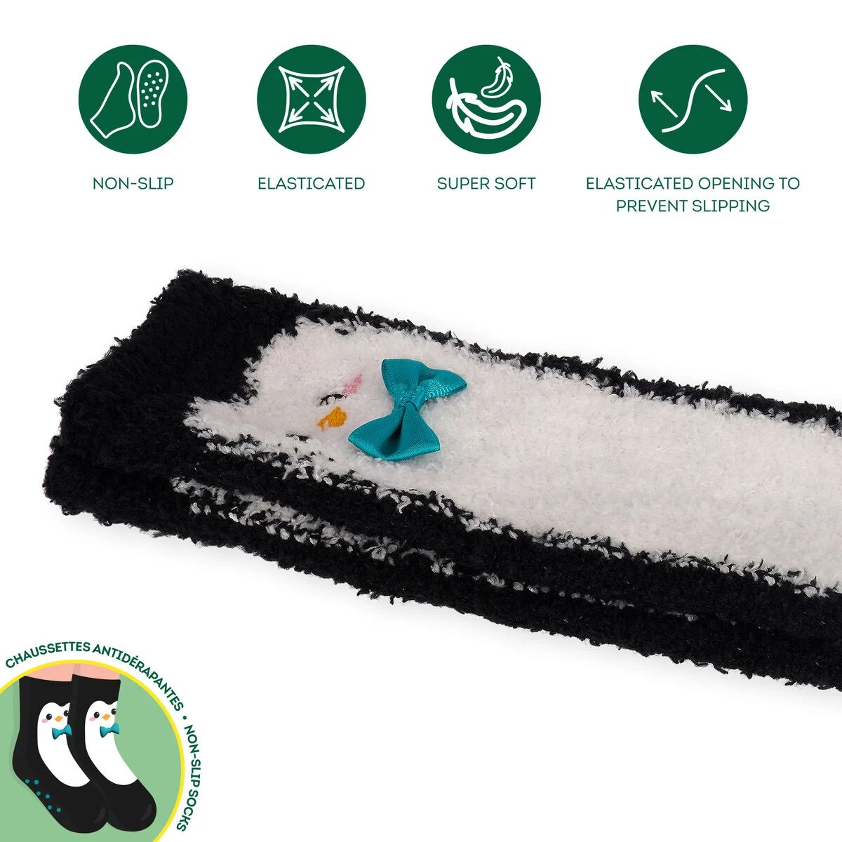 Chaussettes Anti-dérapantes Enfant Isotoner - Motif Pingouin, Coton, Pour La Maison - 3