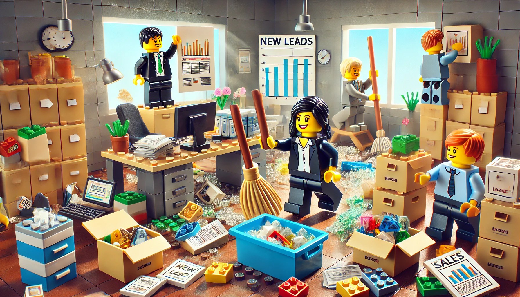 LEGO office workers spring cleaning