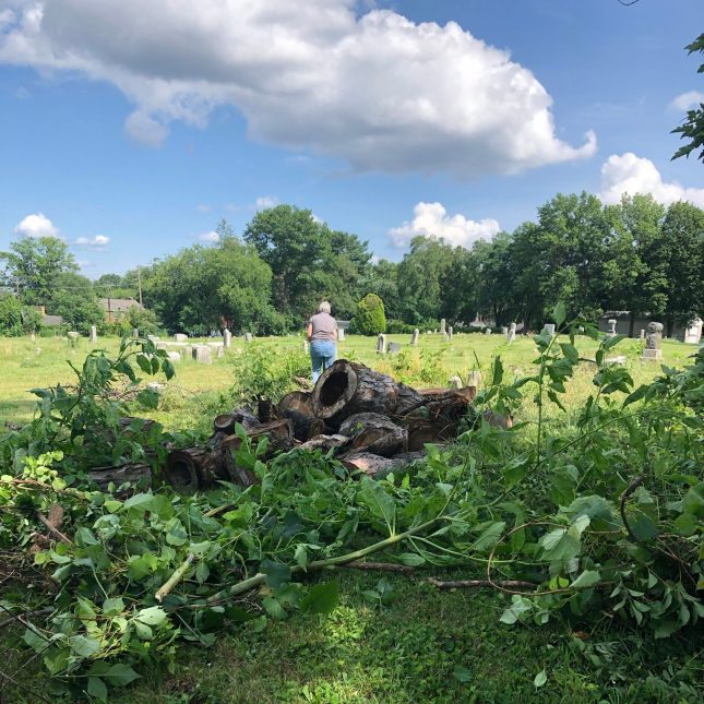 This is a Lincoln Cemetery Volunteer Spotlight on Char Hanks! Char has been a part of the SOAL Community from day #1...As seen in this picture of Char moving debris at the first SOAL restoration event at Harrisburg's Lincoln Cemetery in July 2021.