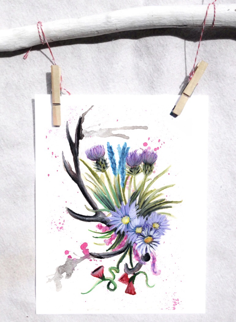 Elk antler and flowers