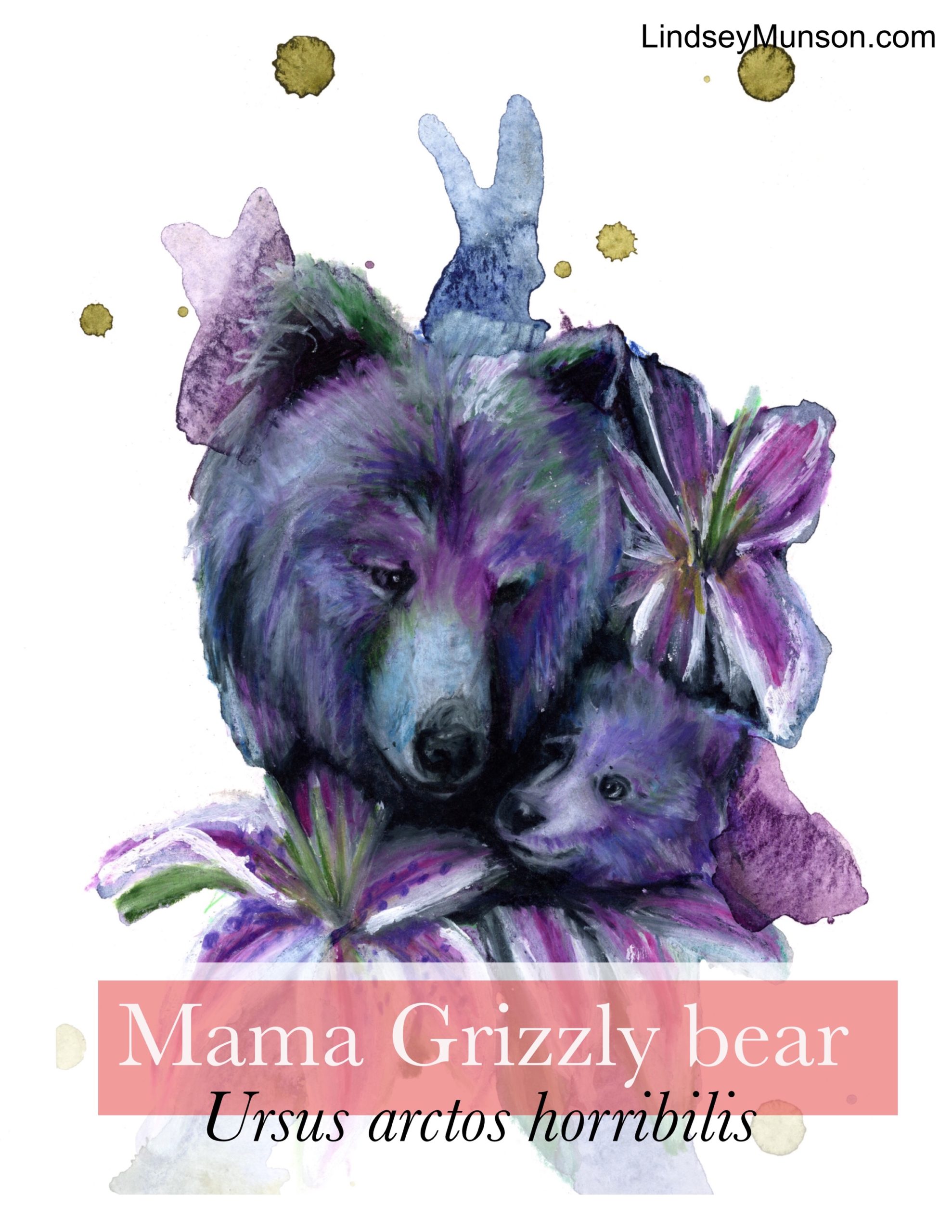 Mama Grizzly bear and cub print