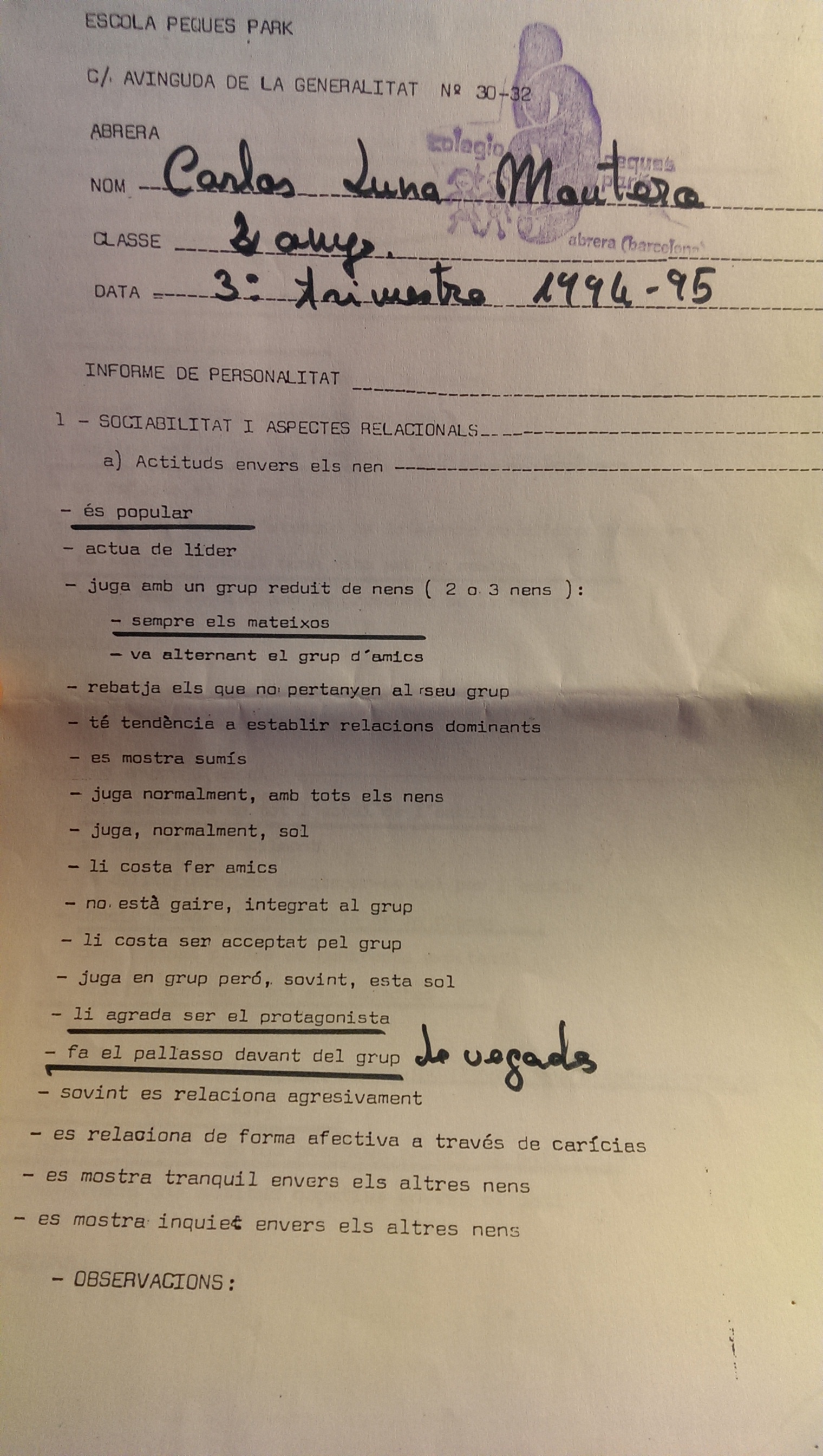 Informe de personalitat