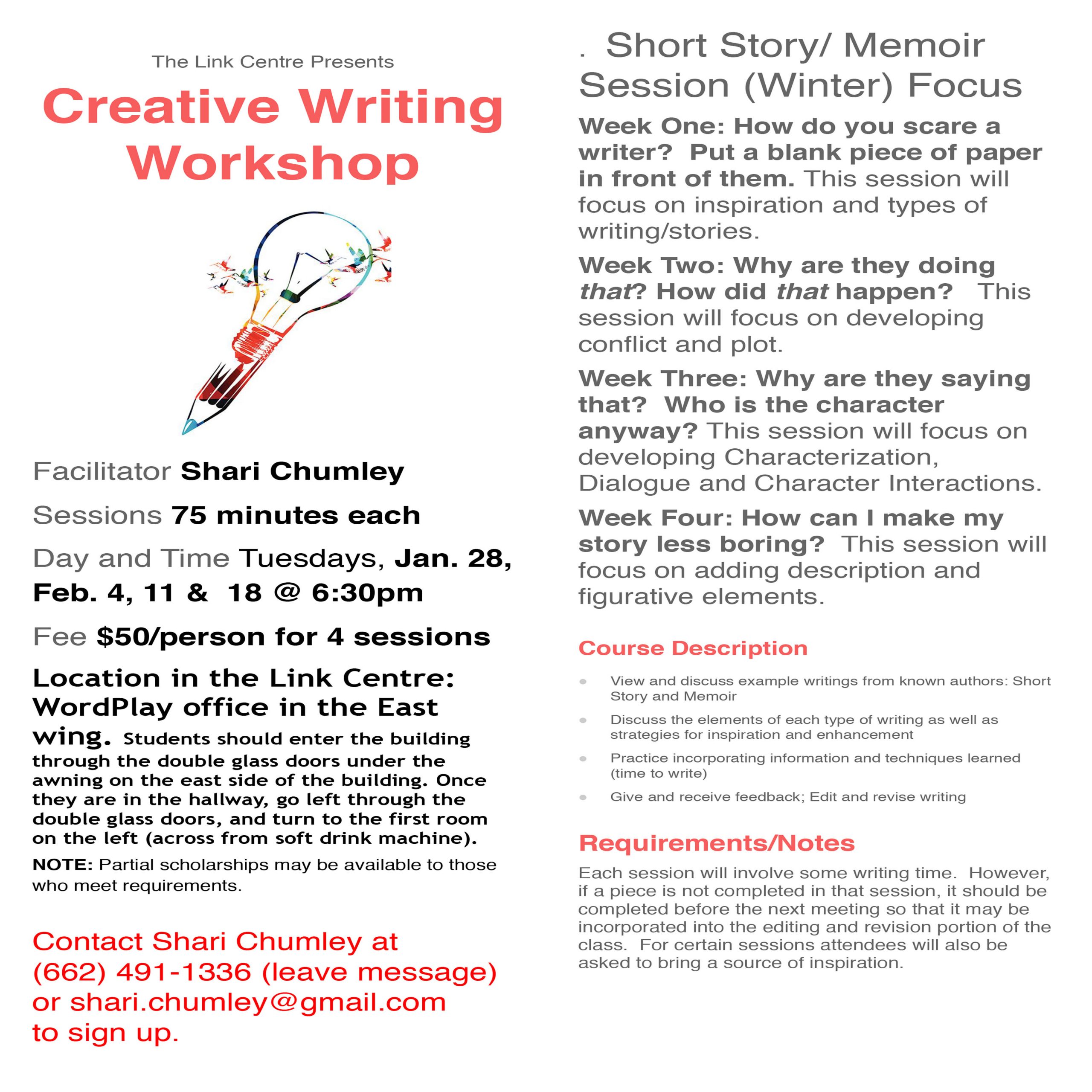 Writing Flyer 2 Link Centre