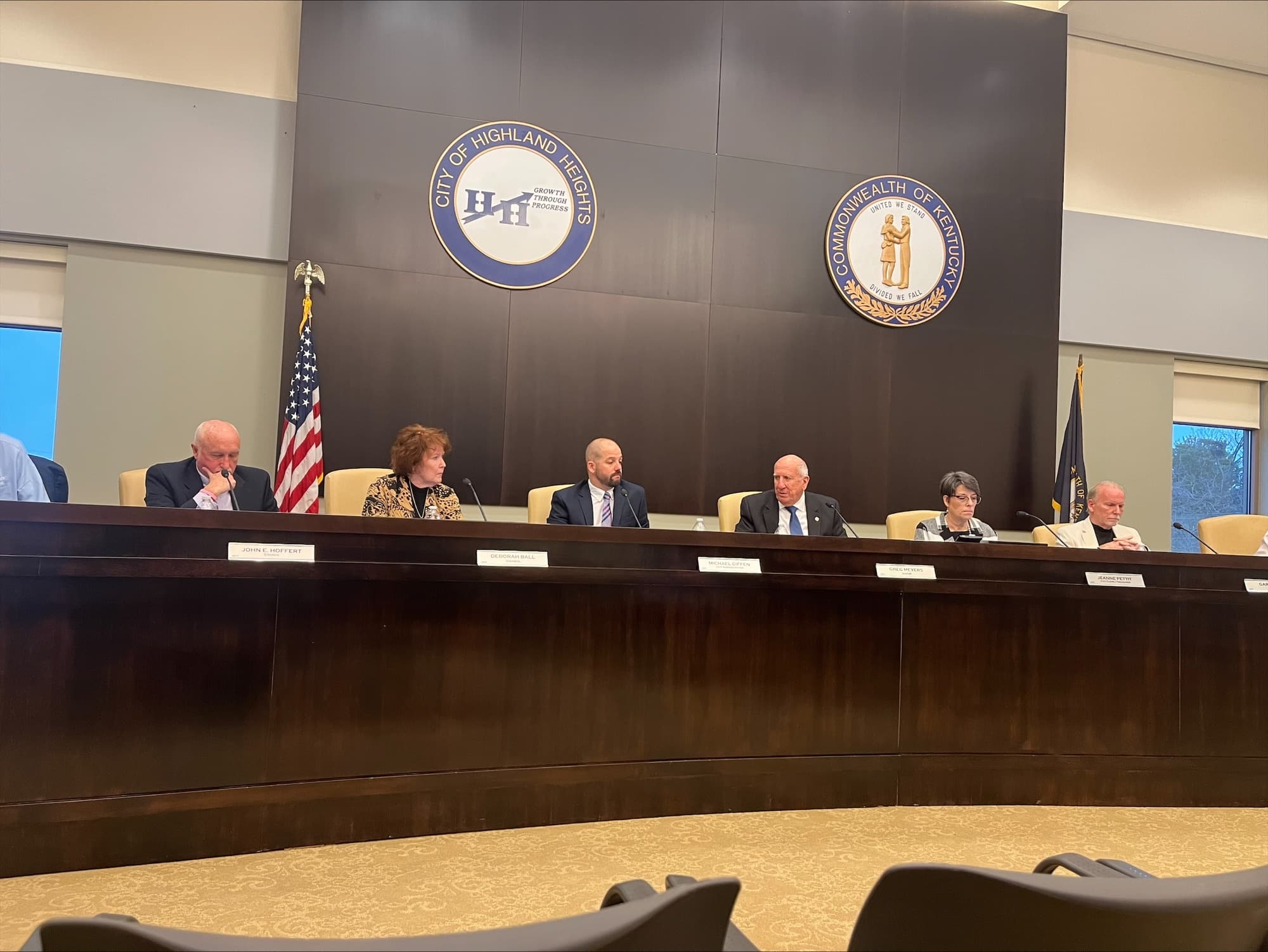 Council Chambers in Highland Heights with councilmembers.