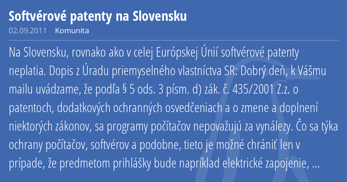 Softverove Patenty Na Slovensku