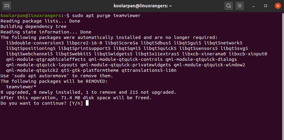 Uninstalling TeamViewer in Ubuntu 20.04