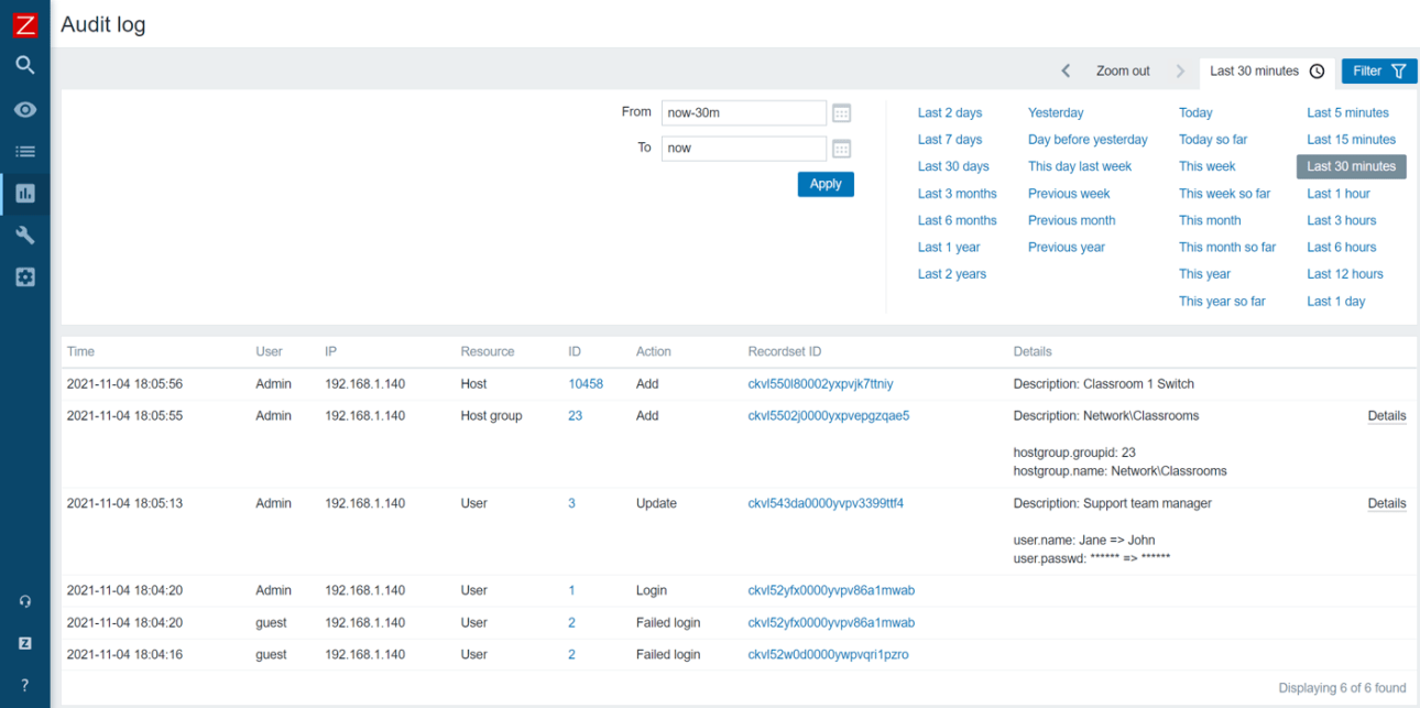 zabbix audit zabbix audit