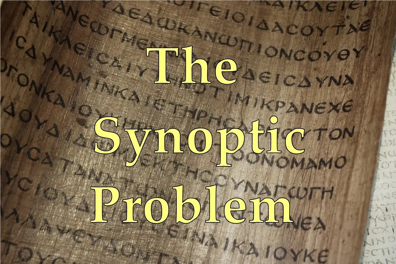 Title 'The Synoptic Problem' in yellow on a background of Greek text