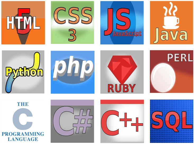 Collage of Twelve Programming Language Logos 