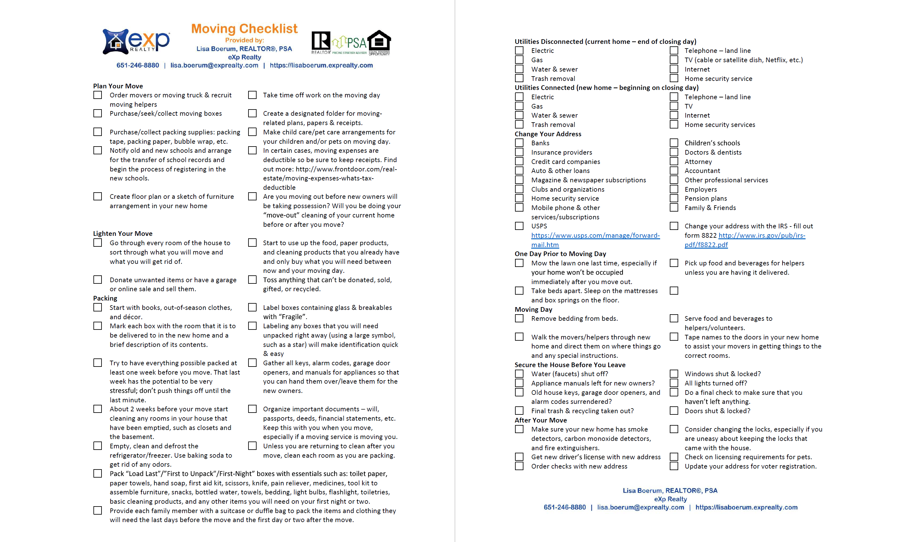 Moving Checklist - Printable PDF