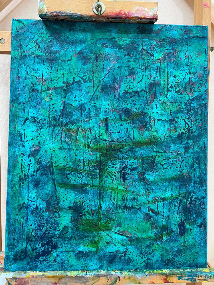 'Blue and Green Texture' Acrylics on canvas, Lisa G Hunter