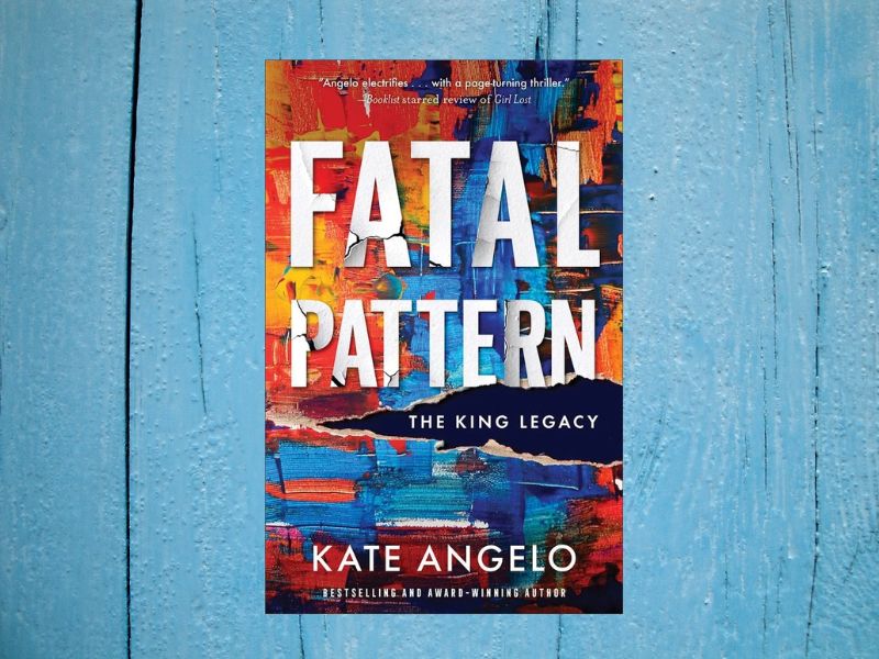 Fatal Pattern by Kate Angelo book cover with abstract art background.