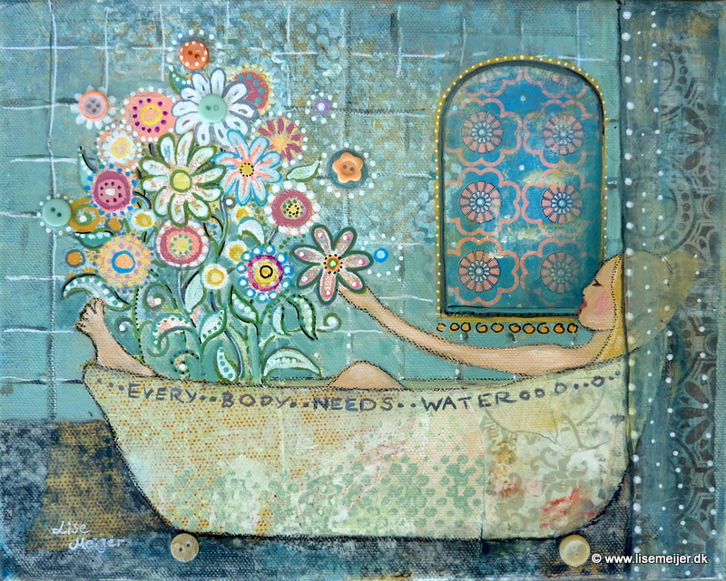 Everybody Needs water/ Alle har brug for vand", Akrylic/ paper on canvas, 24 x 30 cm. SOLD