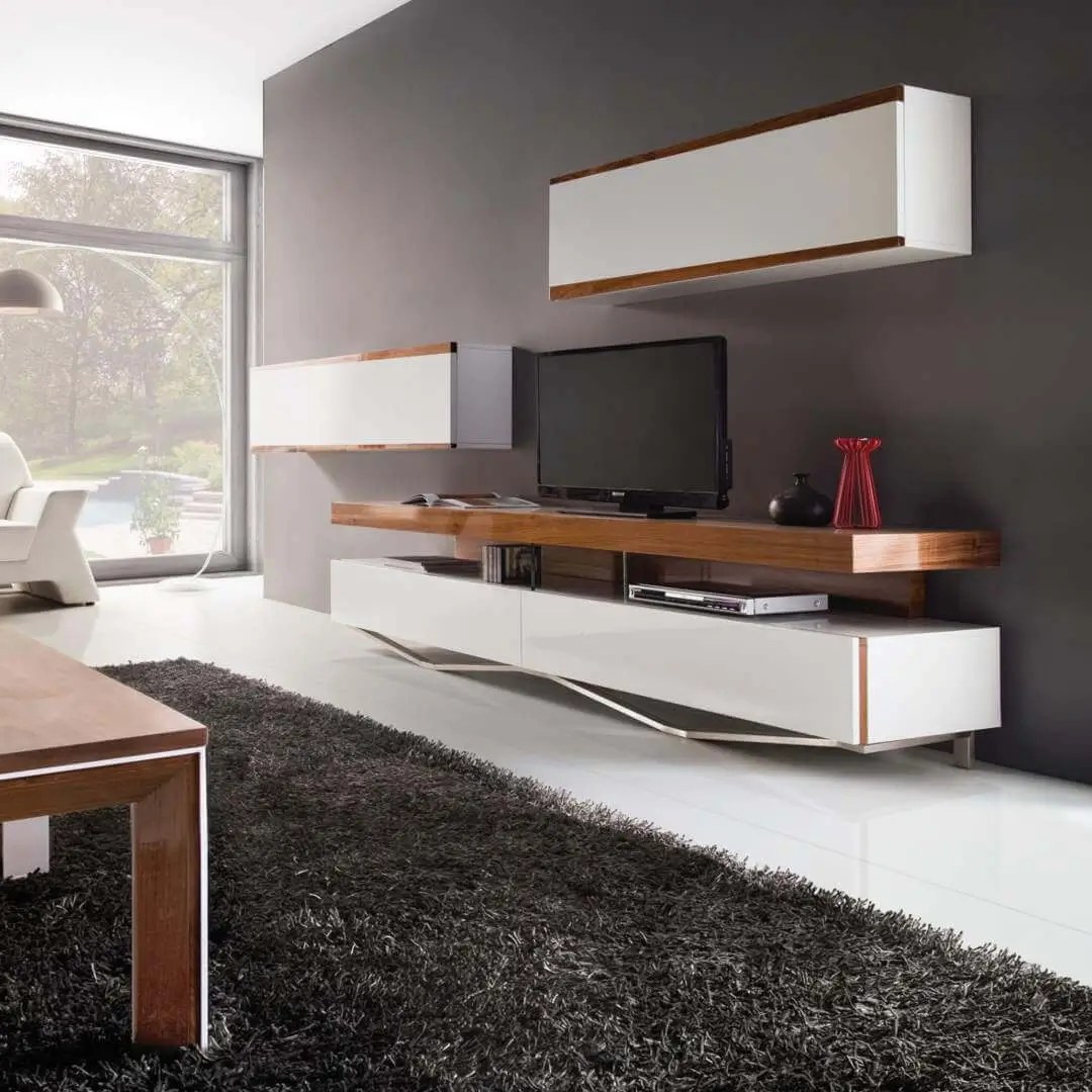 Szafka RTV biała 240 cm na płozie RIMINI PREMIUM