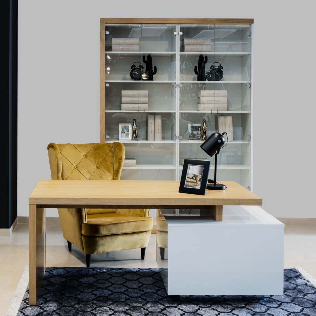Biblioteczka 160 cm dąb naturalny + biały połysk PORTO STANDARD