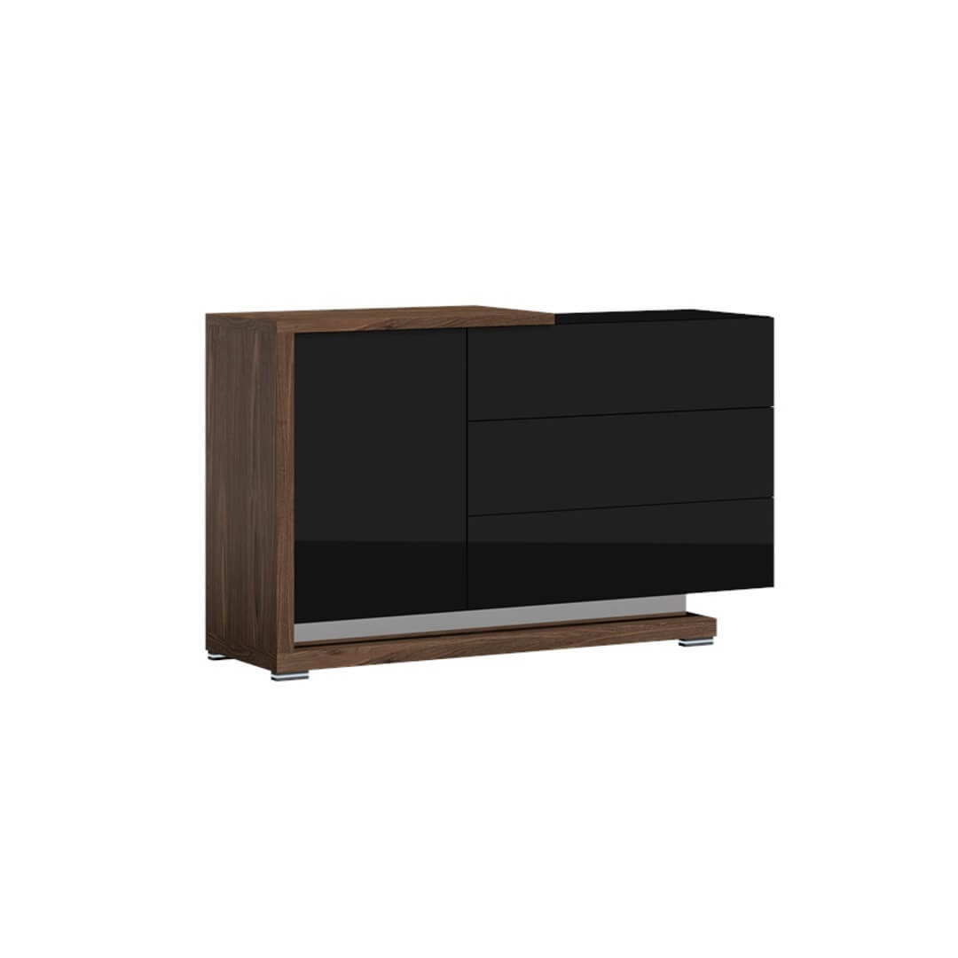 Komoda 155 cm orzech amerykański + czarny połysk PORTO  PREMIUM