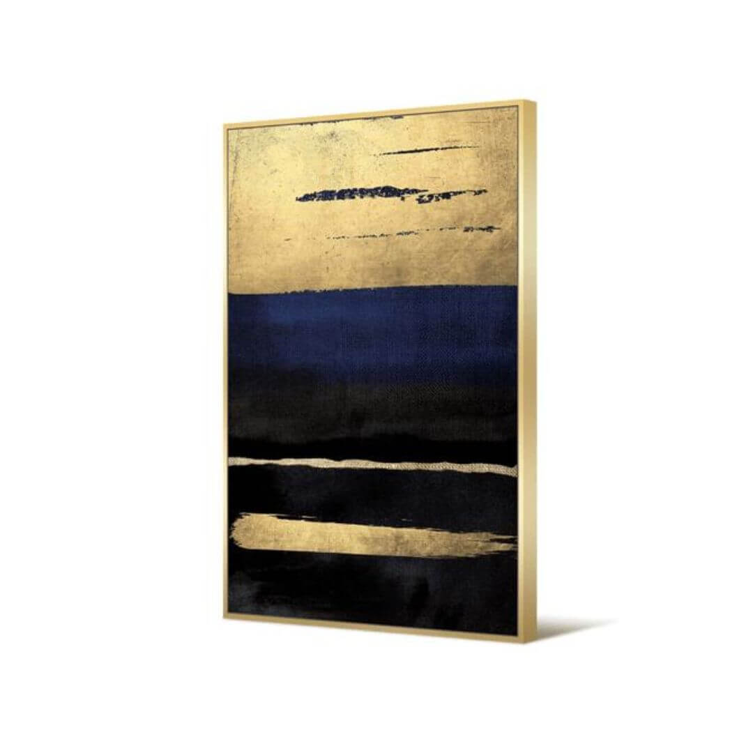 Obraz niebiesko złoto czarna abstrakcja 102,6x142,6 cm