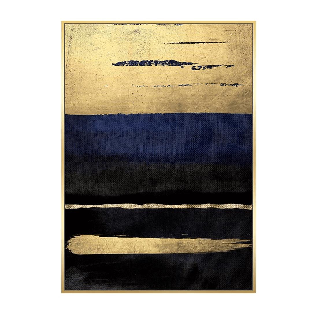 Obraz niebiesko złoto czarna abstrakcja 102,6x142,6 cm