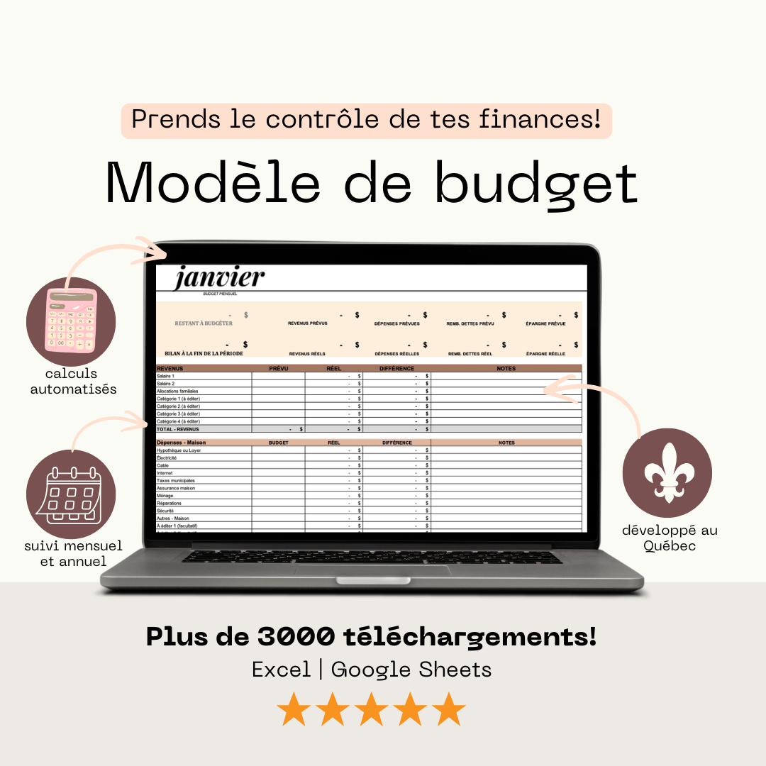 Modèle de budget Excel et Google Sheets pour le Québec — capture de l'outil