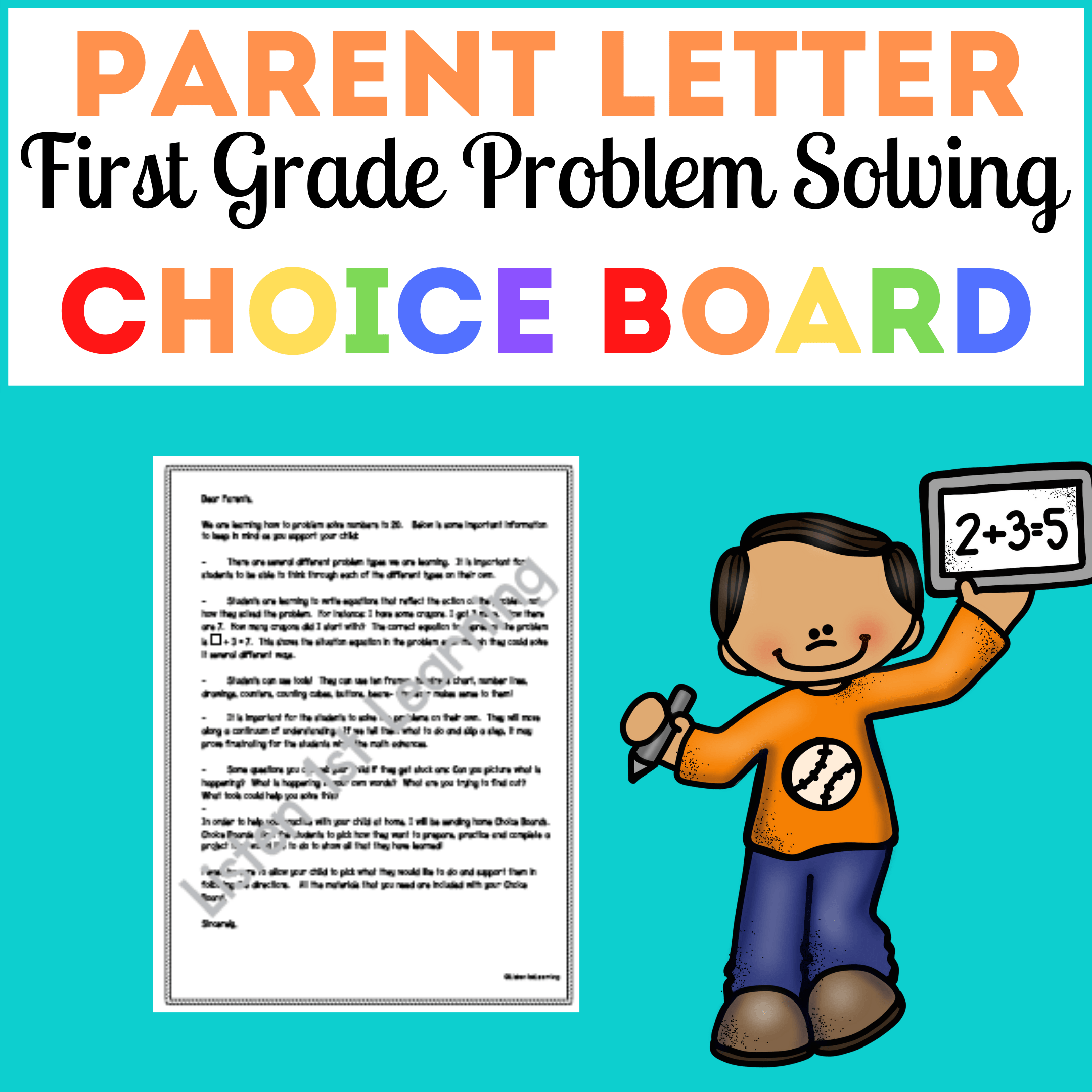 Parent Letter for Problem Solving Choice Boards