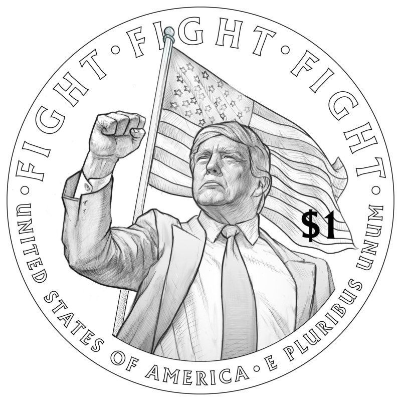 Boceto preliminar de una moneda con la imagen del presidente de los Estados Unidos, Donald Trump