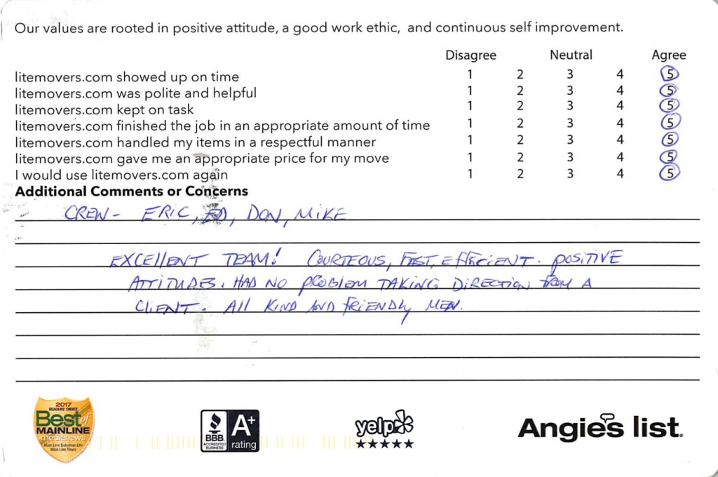 Positive Attitude | LiteMovers 5 Star Review Eric Ed Don Mike