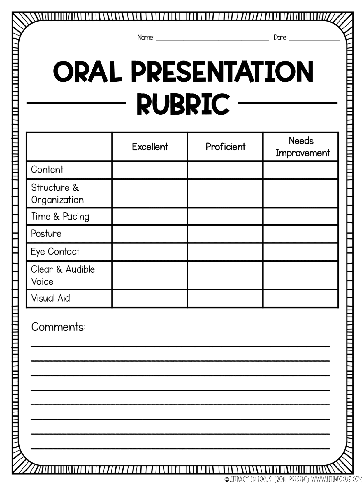 Free Printable Oral Presentation Rubric