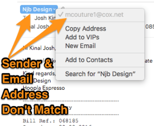 The sender name and the email address do not match