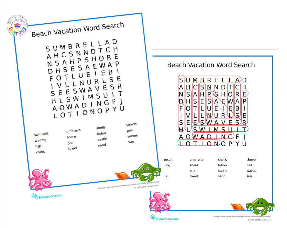 free beach word search for kids littles love learning