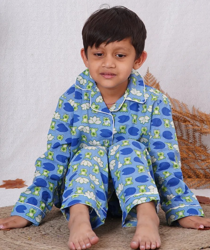 Kids Boys Cartoon Print Cotton Sleepwear Night Suit Set