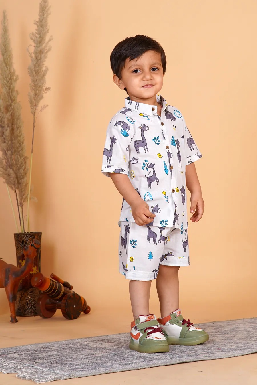 Kids Boys Giraffe Print Cotton Co-Ord Set | Combo Set