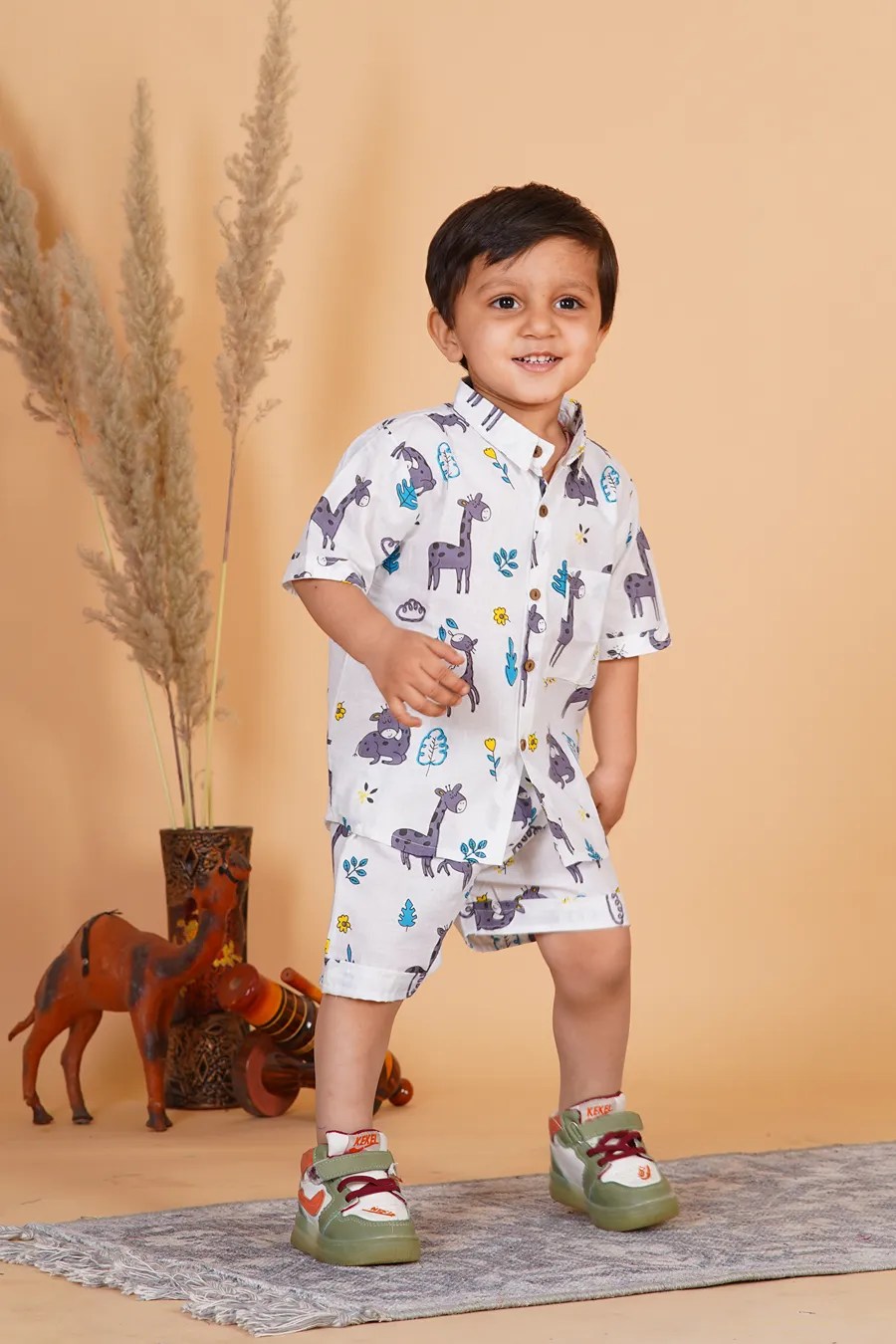 Kids Boys Giraffe Print Cotton Co-Ord Set | Combo Set