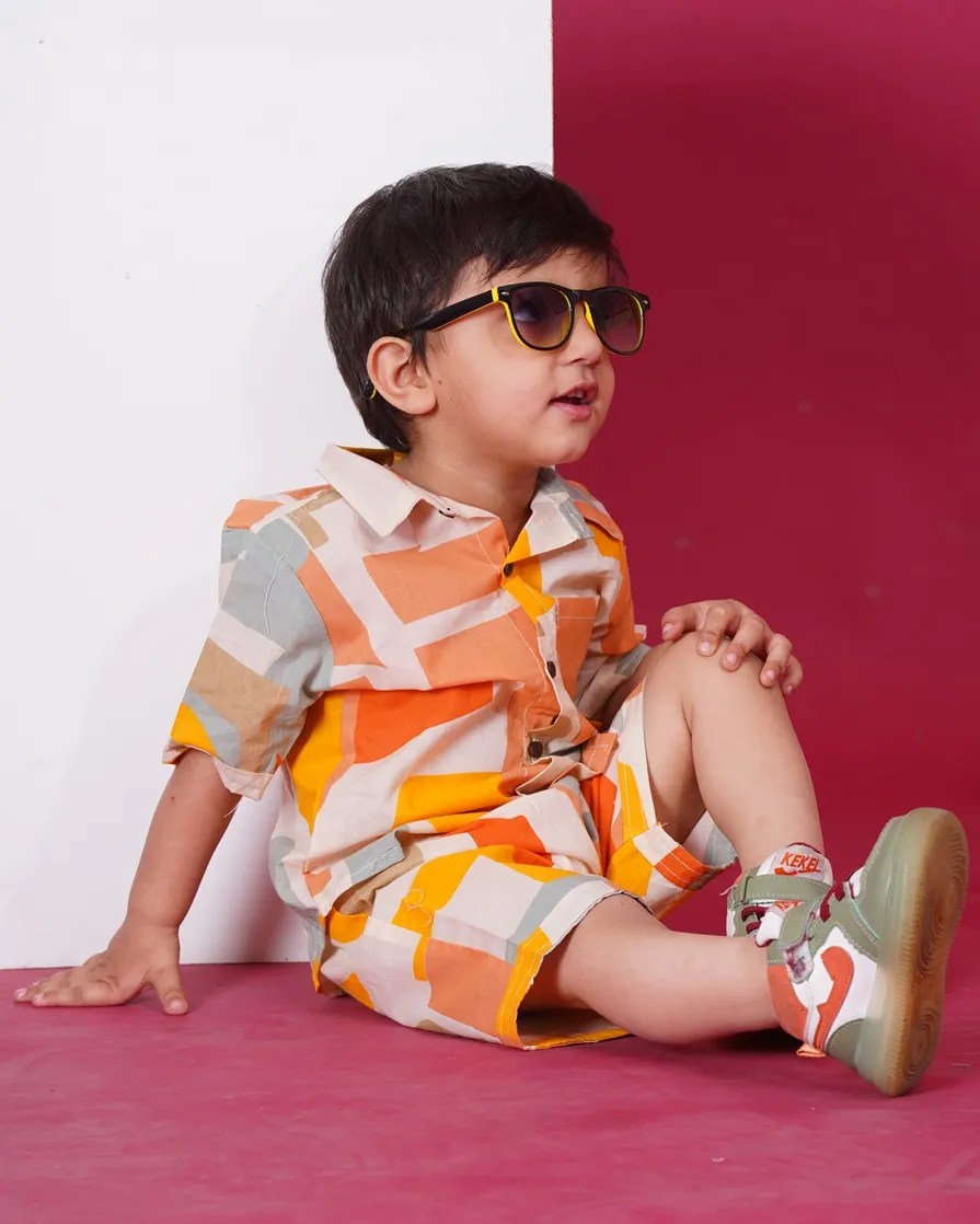 Kids Boys Multi Colour Printed Cotton Co-Ord Set