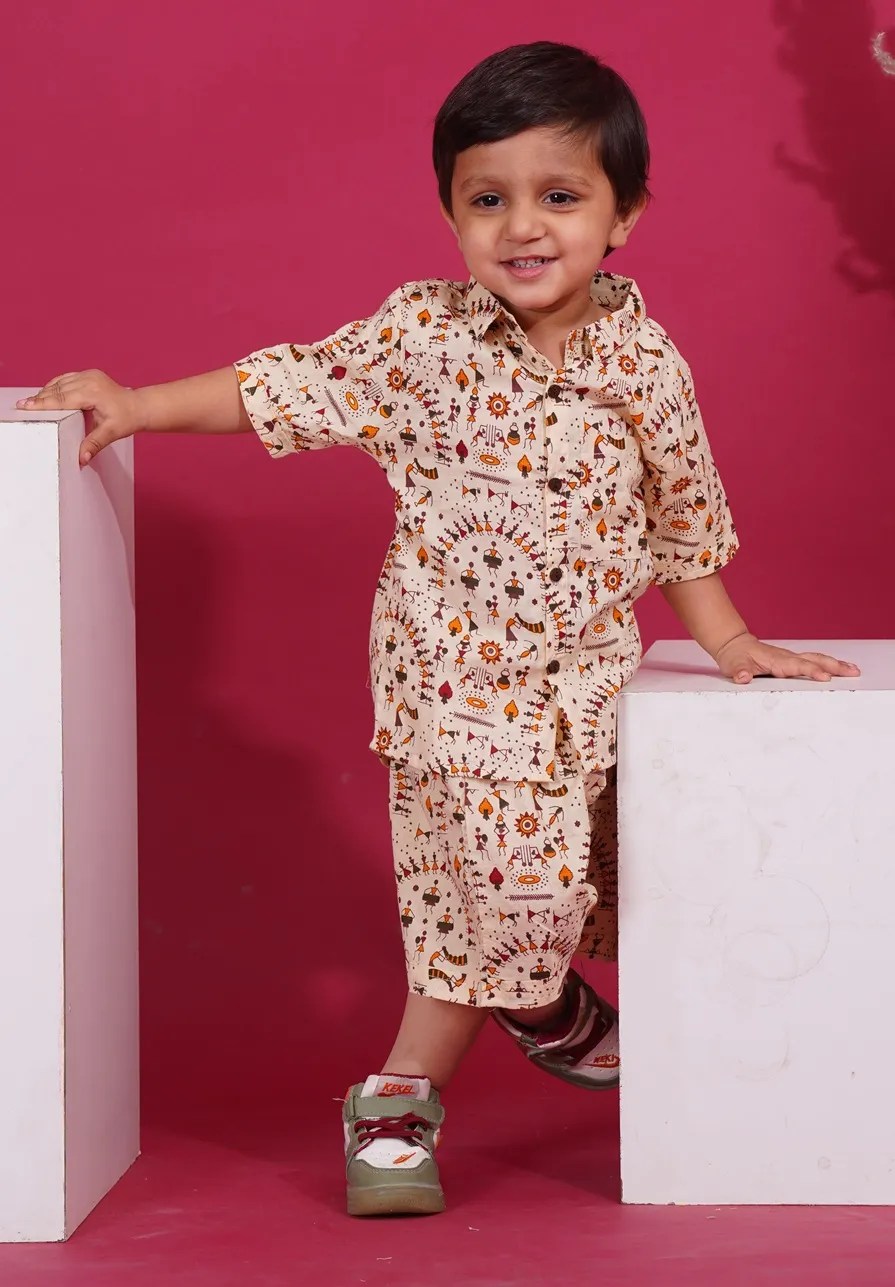 Kids Boys House Print Cotton Co-Ord Set