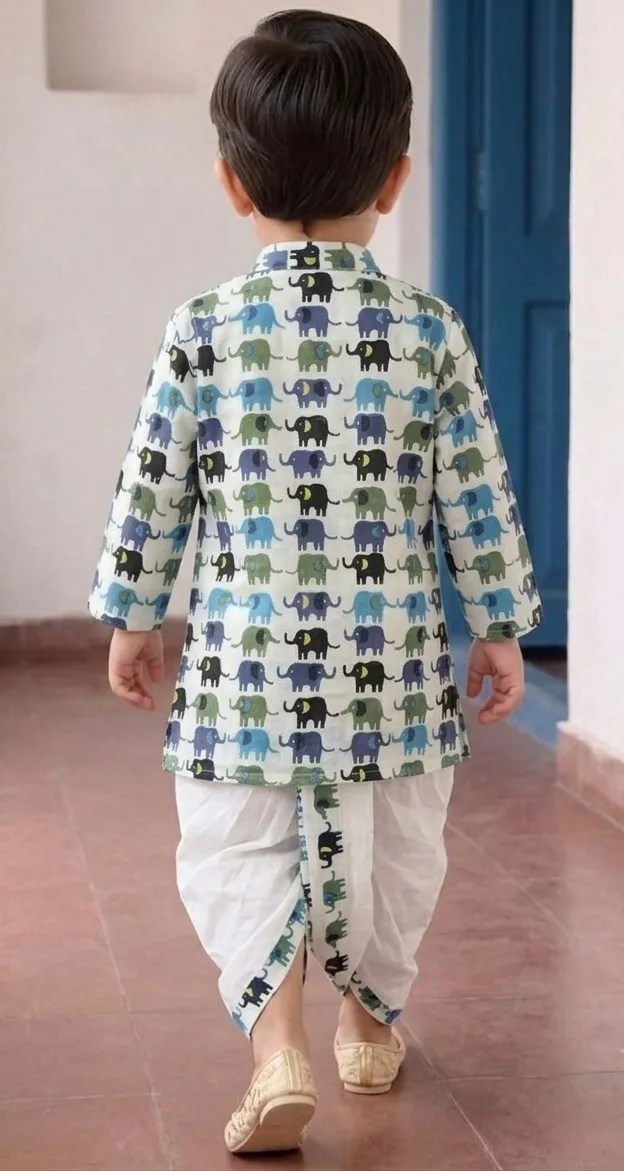 Kids Boys Printed Cotton Kurta with Dhoti Set – Ethnic Wear for Toddlers