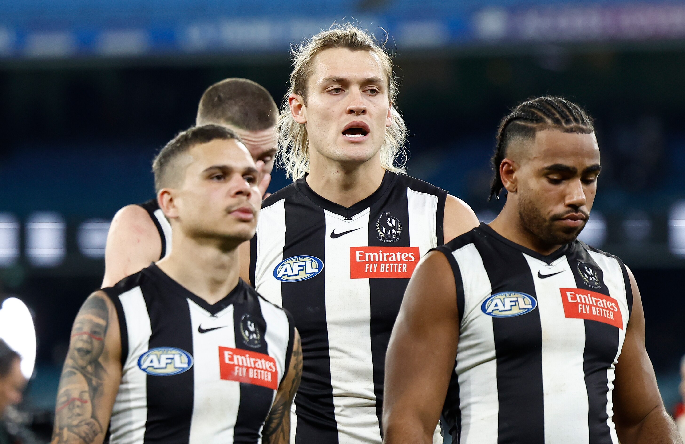 Collingwood’s premiership defence on thin ice after being outmuscled by Geelong as Nick Daicos survives hamstring scare