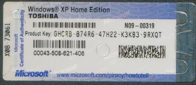 Windows Xp Home Edition Oem Toshiba Product Key