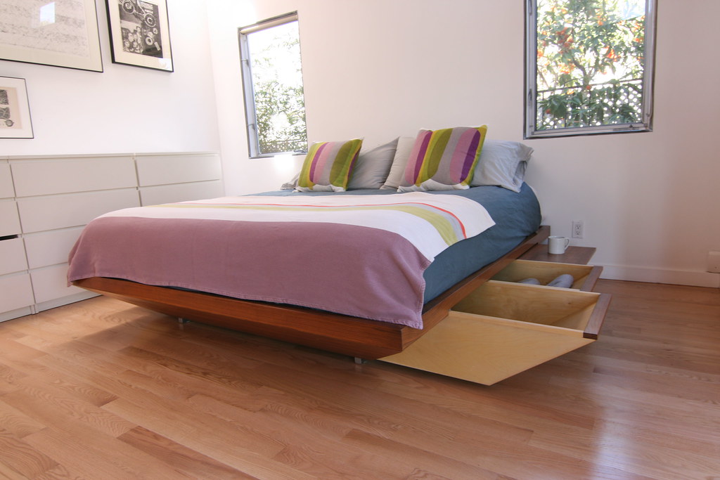 Slide out storage built into the bed frame