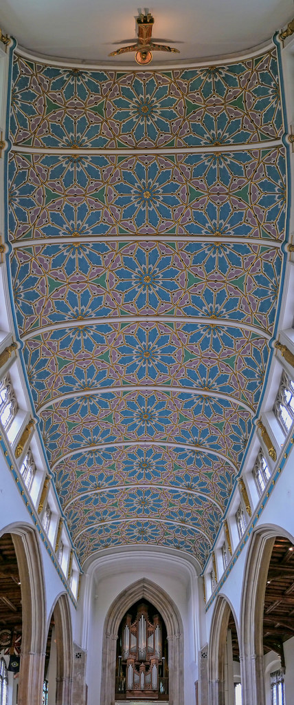 A ceiling with a unique texture and shape, enhancing the room's appearance.