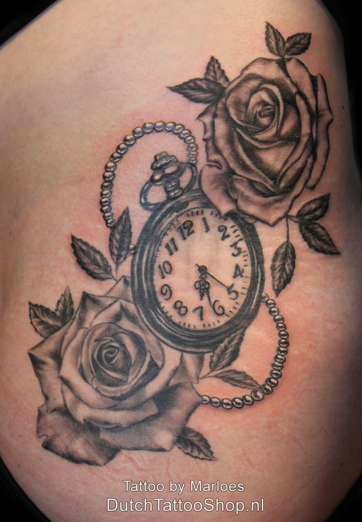 Black And Grey Roses Clock Rozen Klok Heup Tattoo A Photo On Flickriver